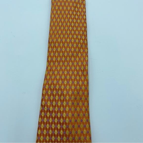 IKE BEHAR Men’s Yellow & Orange Designer 100% Silk Tie - Picture 4 of 6